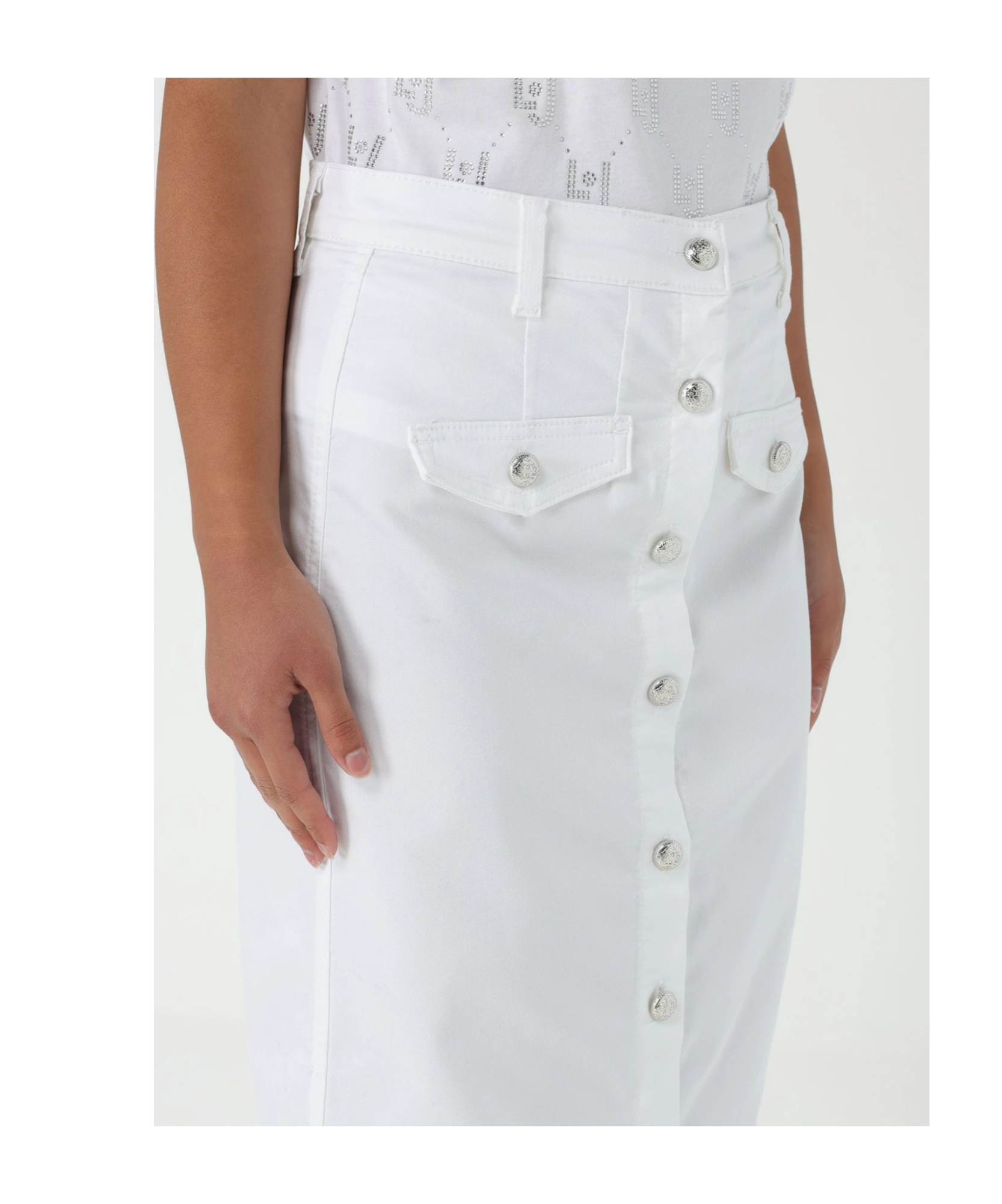 Liu •jo Buttoned Twill Skirt In White