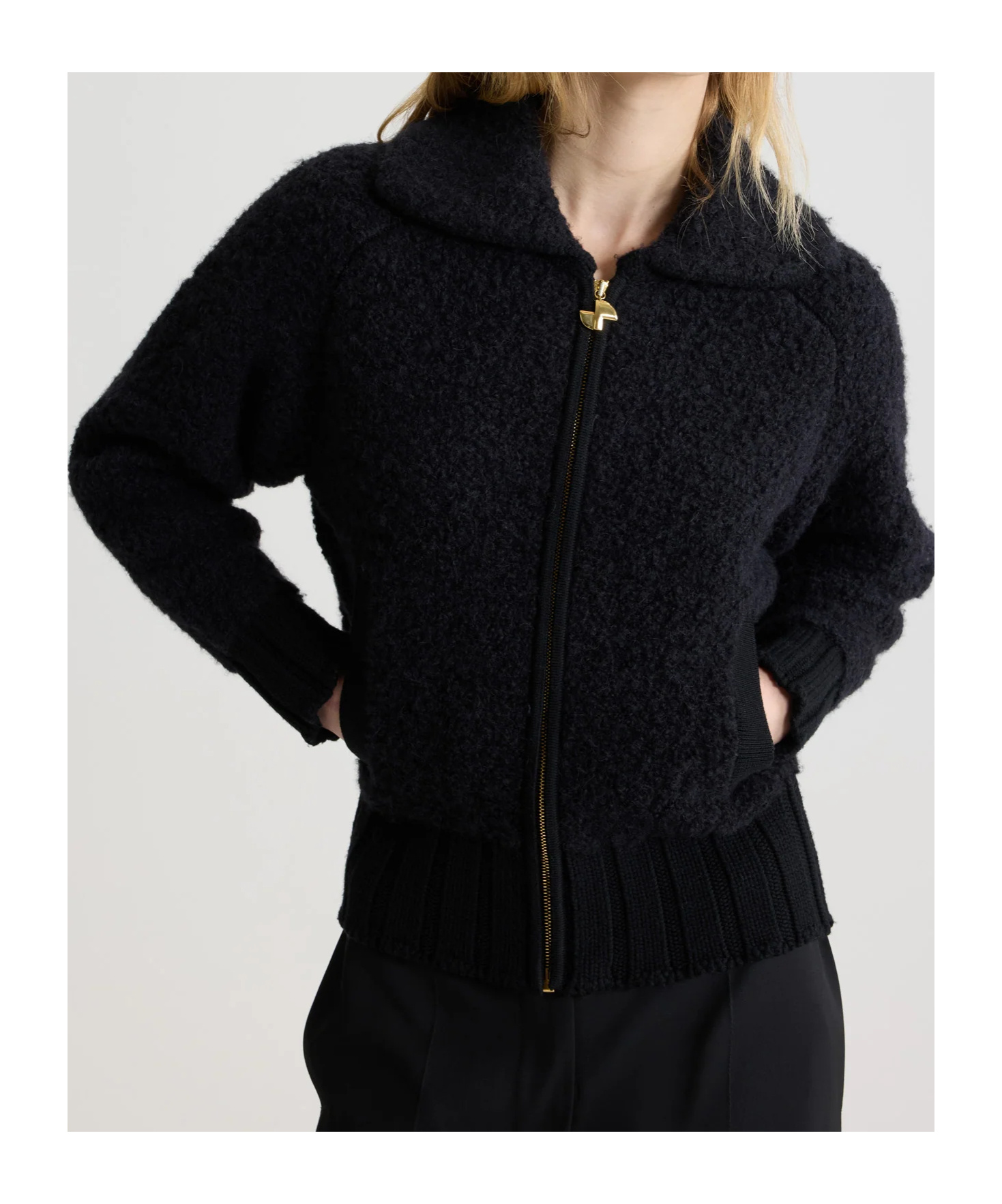 Patou Textured Fabric Jacket High Collar In Black