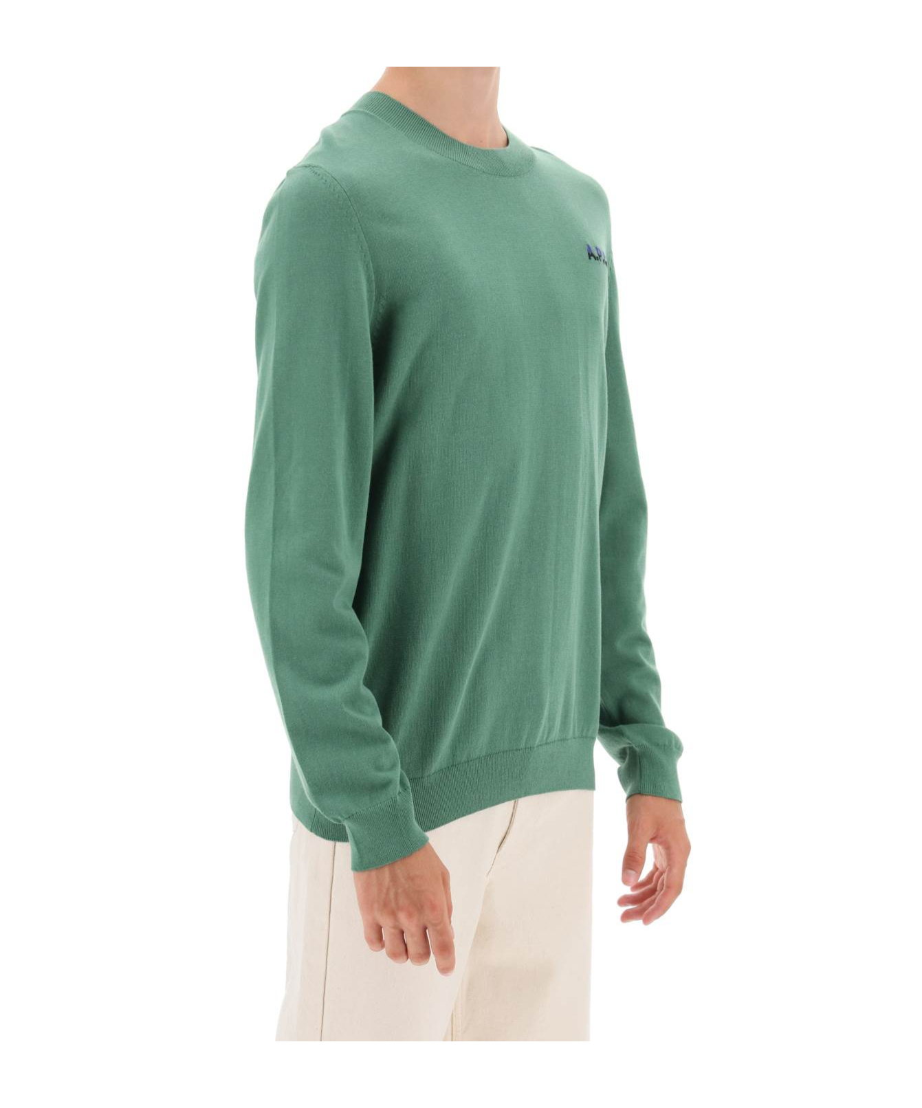 Apc A.p.c. Crew Neck Cotton Sweater In Green
