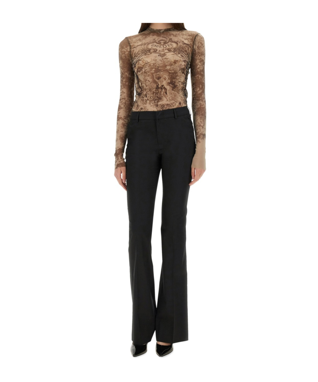 Jean Paul Gaultier Sheer Medallion Print Slim Fit Top
