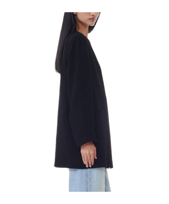 Ganni Textured Collarless Jacket In Black