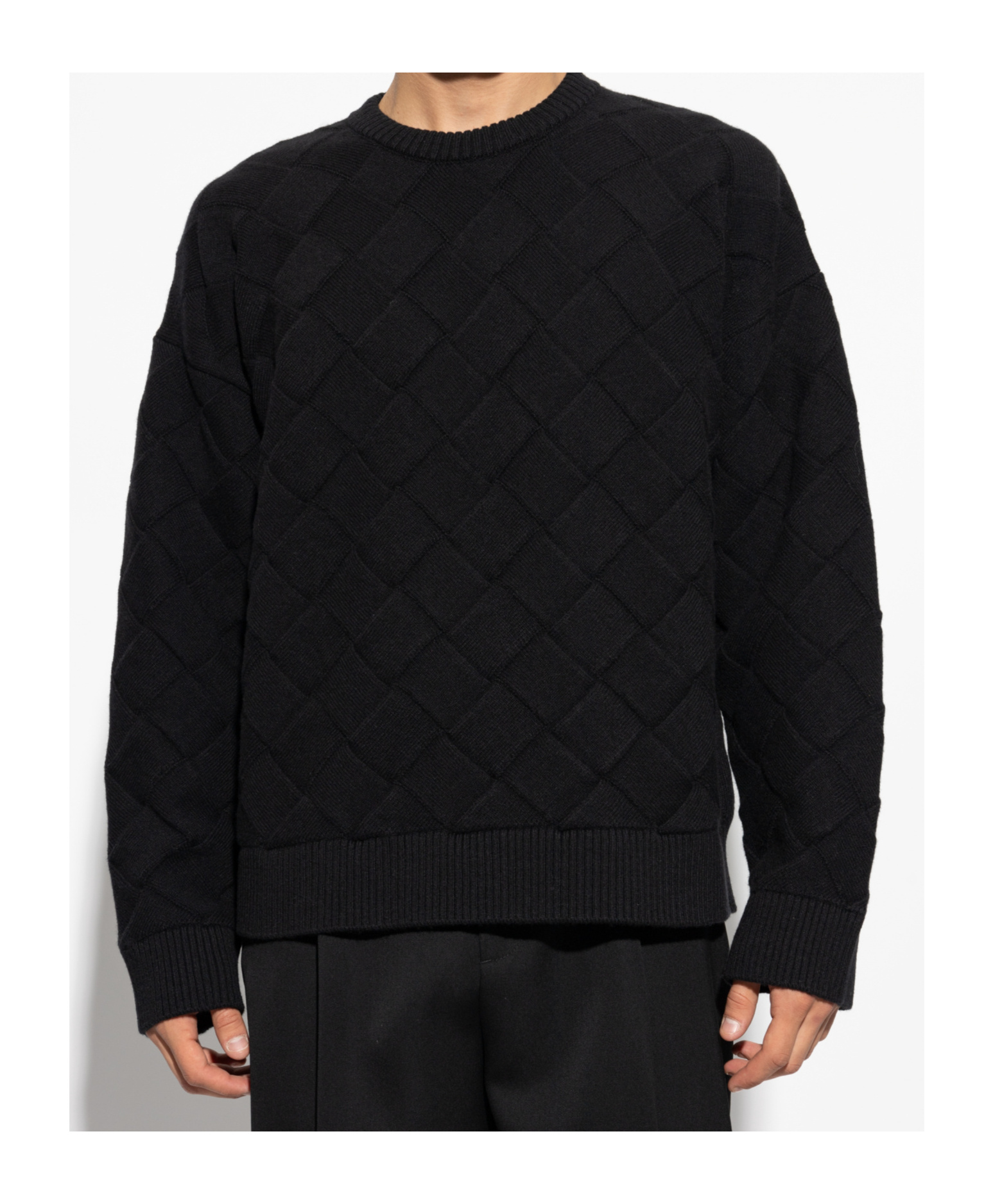 Bottega Veneta 3d Intreccio Crewneck Jumper In Black