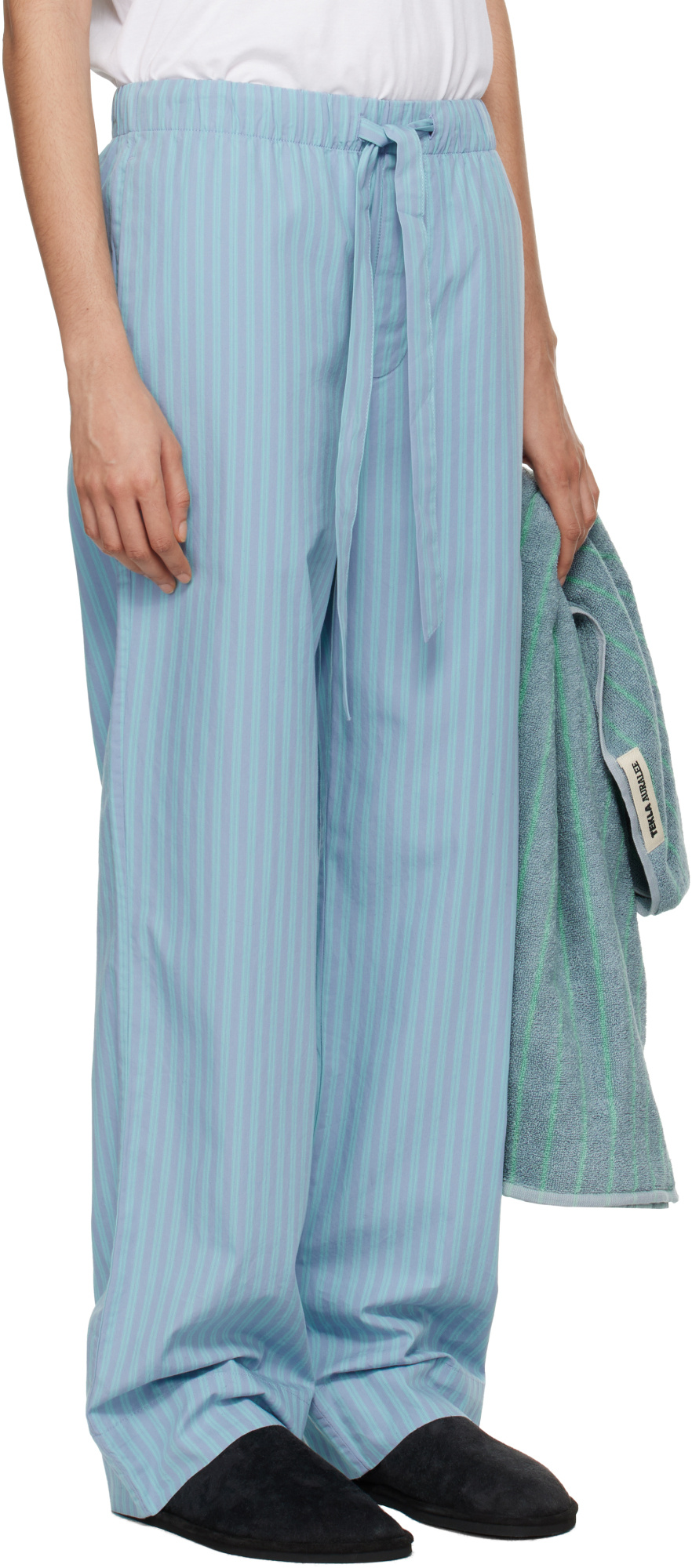 Tekla X Auralee Striped Pajama Pants In Blue