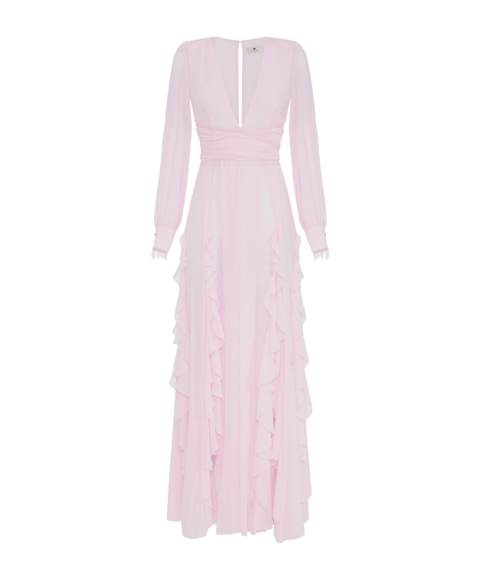 Elisabetta Franchi Red Carpet Dress In Georgette Fabric With Ruffles €590.00 In Quartz