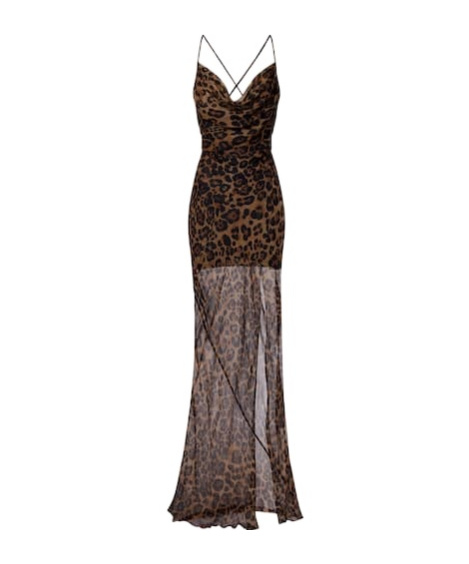 Blumarine Print Silk Maxi Dress In Brown