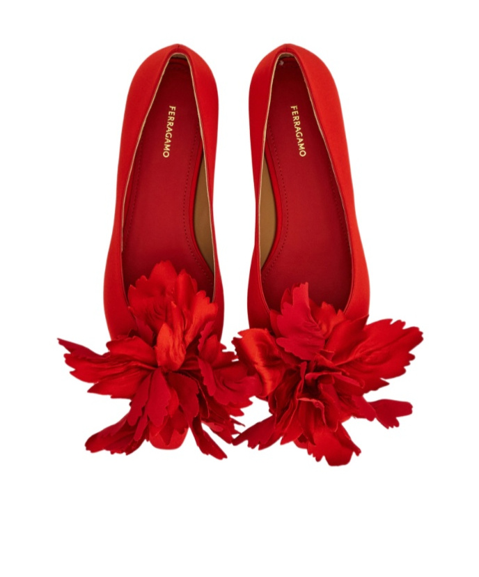 Ferragamo Flower Embellished Ballet Flat In Red