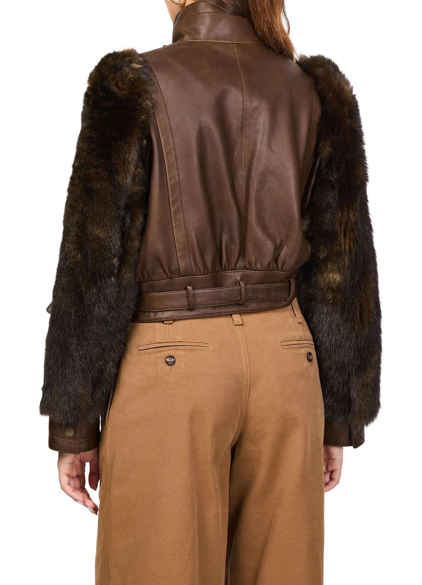 Chloé High Collar Long Sleeve Leather Jacket In Black