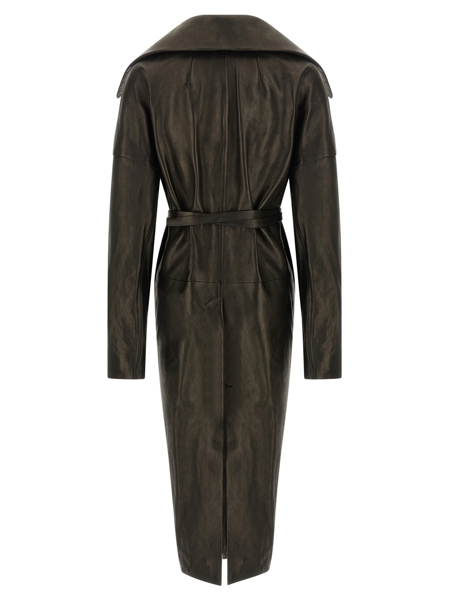 Rick Owens Dracucollar Belted Leather Coat In Multi