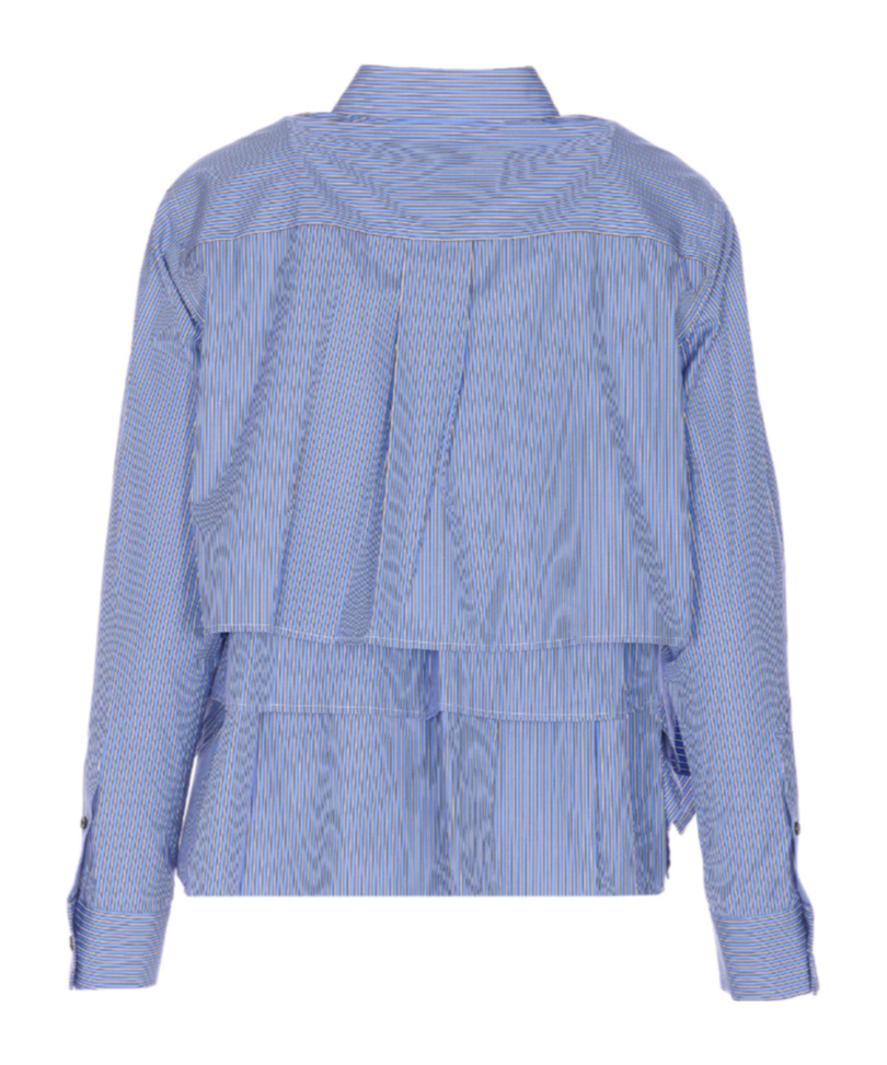 Sacai Striped Ruffled Shirt In Blue