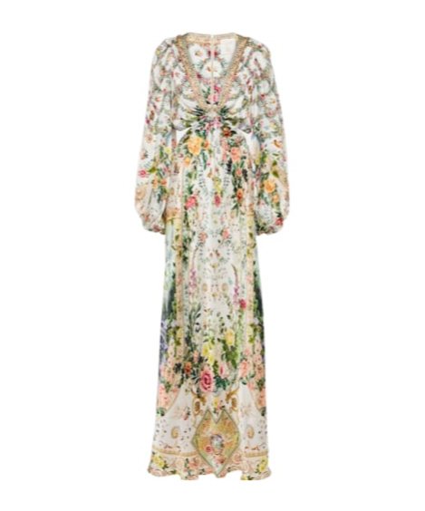 Camilla Cutout Embellished Silk Maxi Dress In Brown