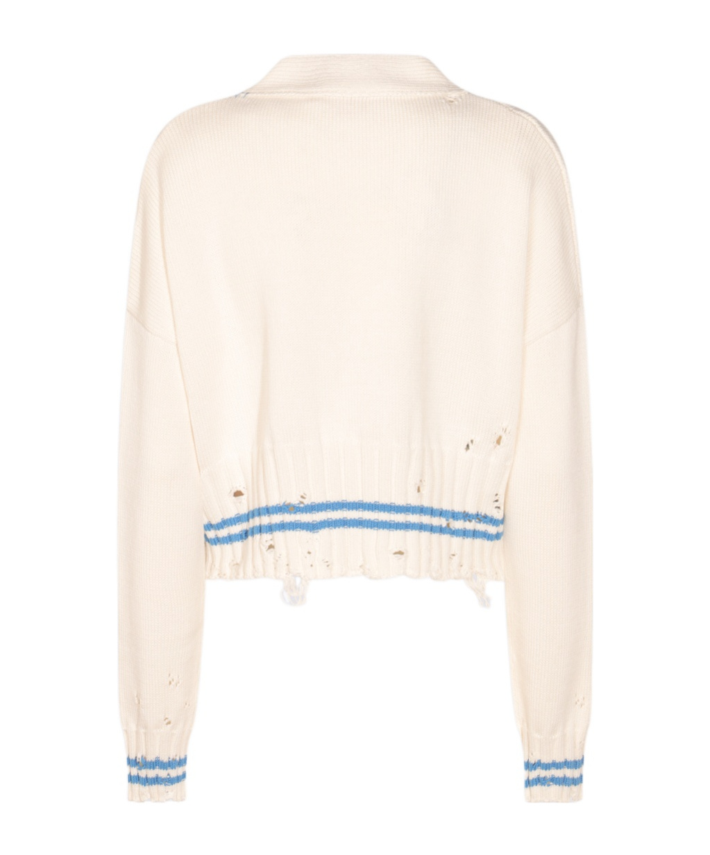 Marni Mending Logo Distressed Boxy Cotton Cardigan In Multi