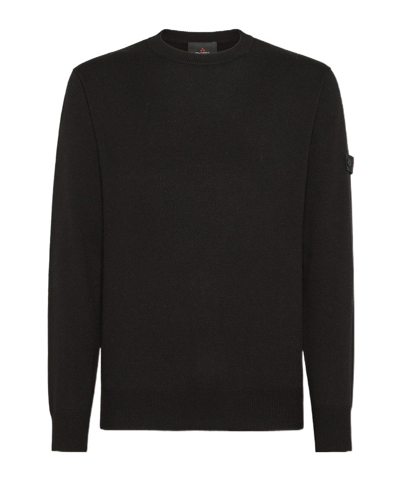Peuterey Solid Blue Sweater With Round Neckline In Black
