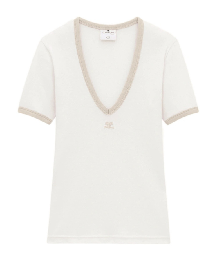 COURRÈGES COURRÈGES CONTRAST V-NECK T-SHIRT