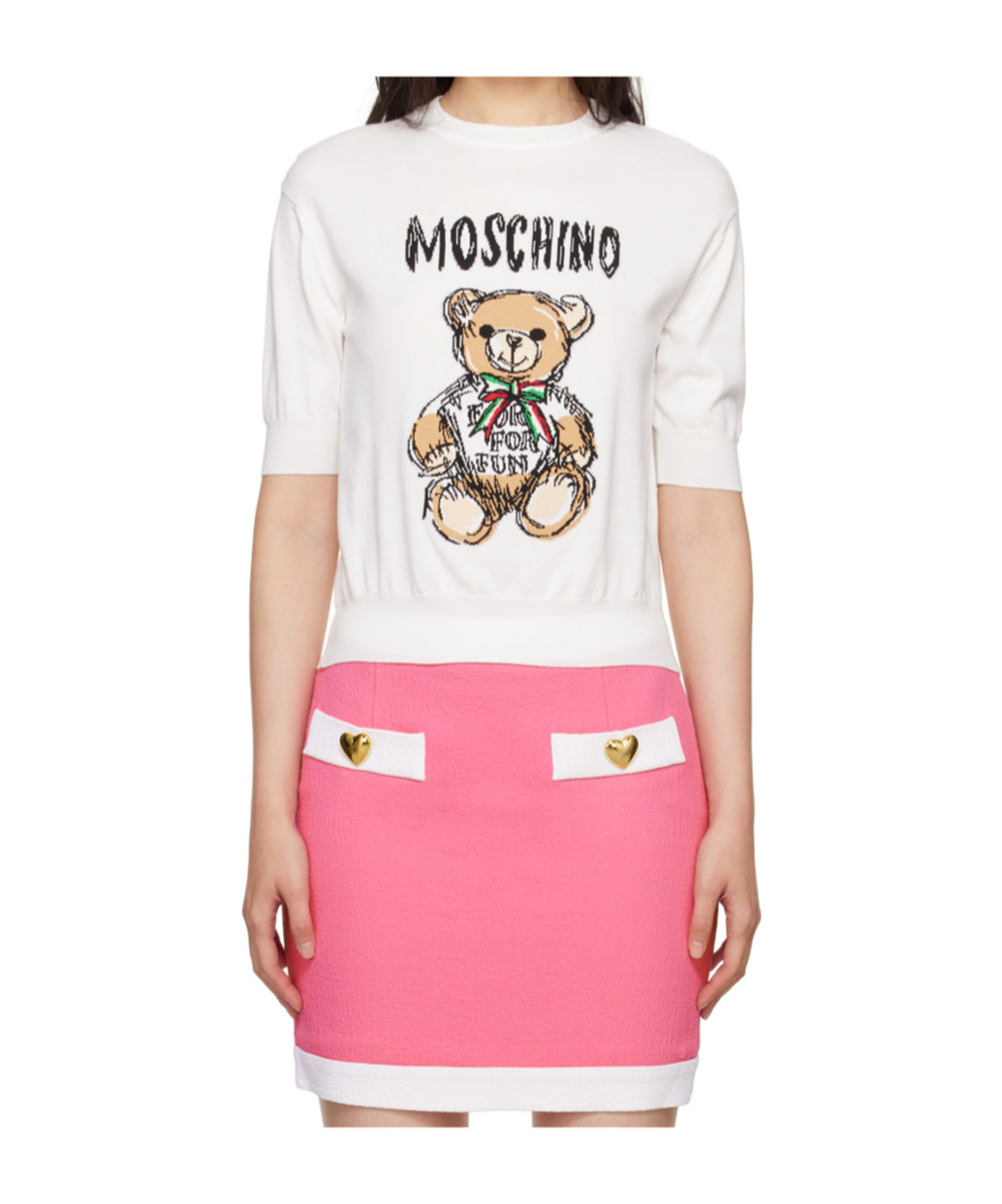 Moschino White Archive Teddy Bear Sweater