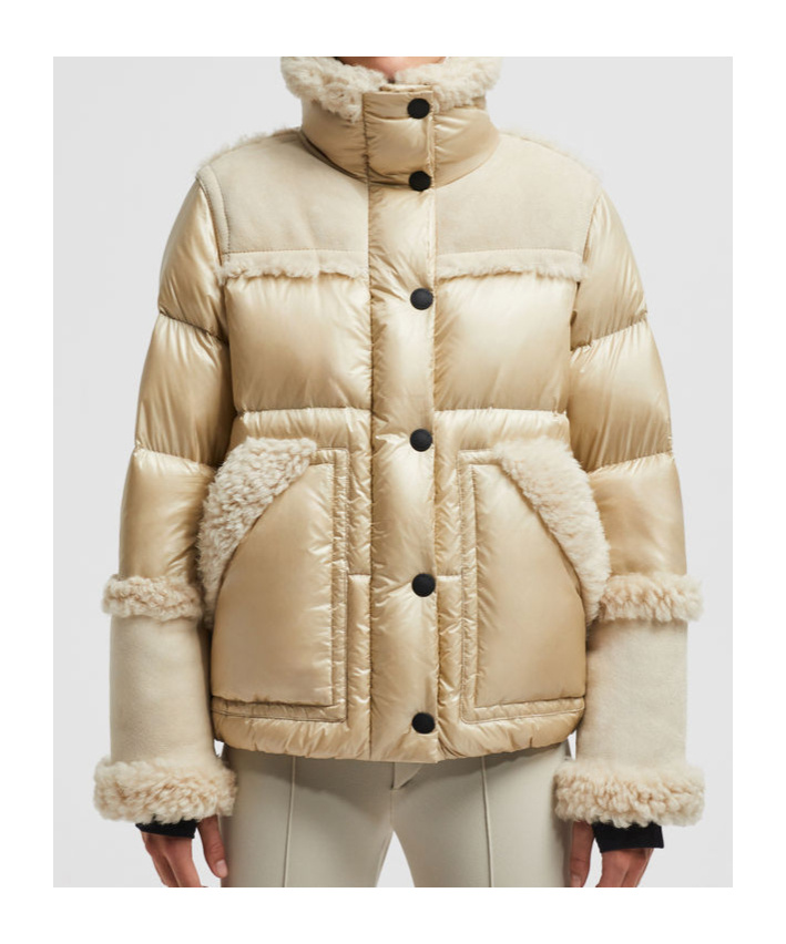 Moncler Esquel Shearling Short Down Jacket Beige In Nude