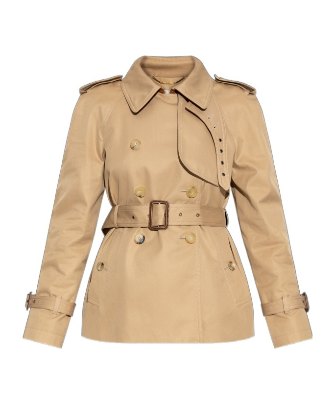 Chloé Cotton Gabardine Short Trench Coat In Brown