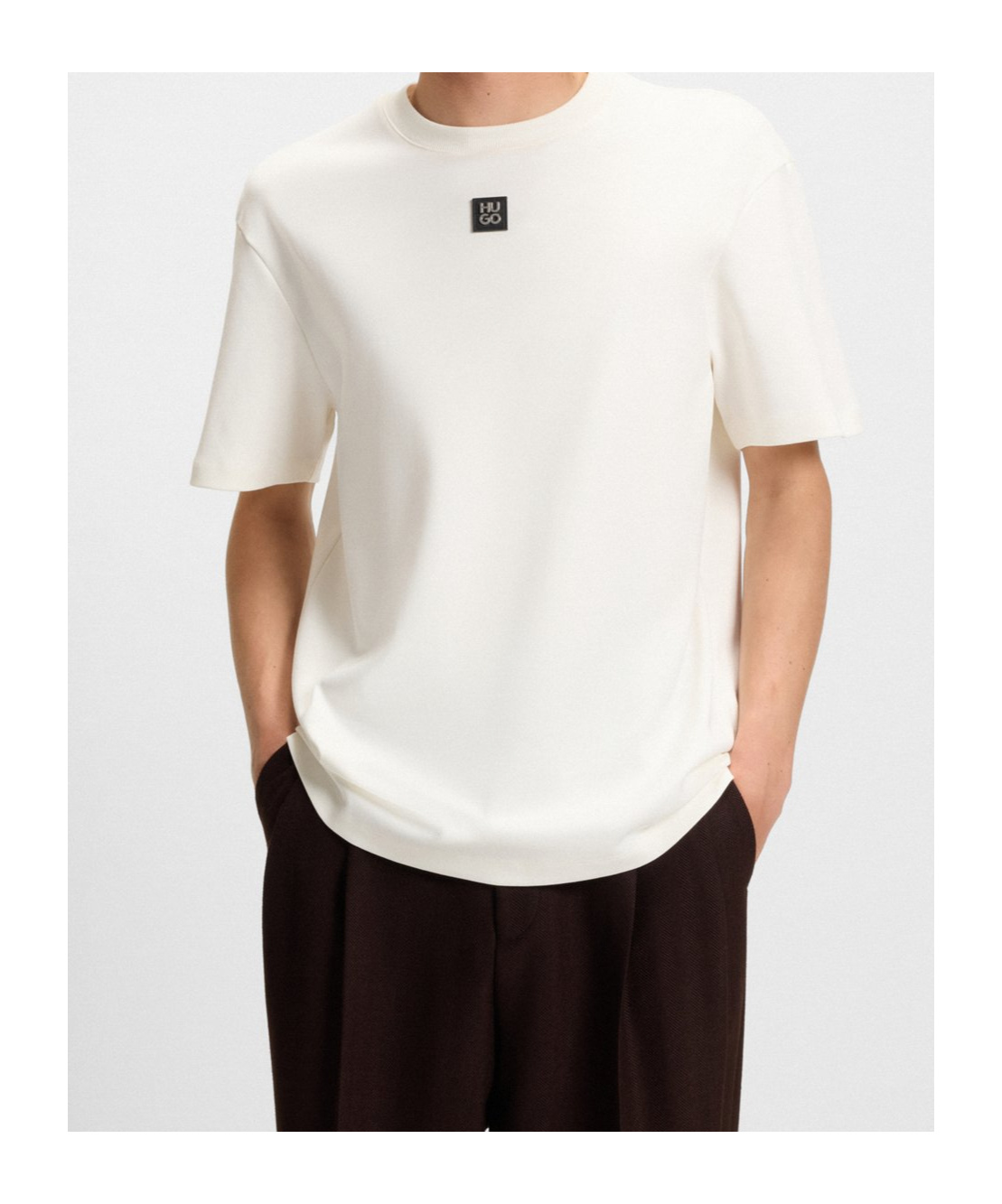 Hugo Boss Interlock-cotton Regular-fit T-shirt With Stacked Logo In White