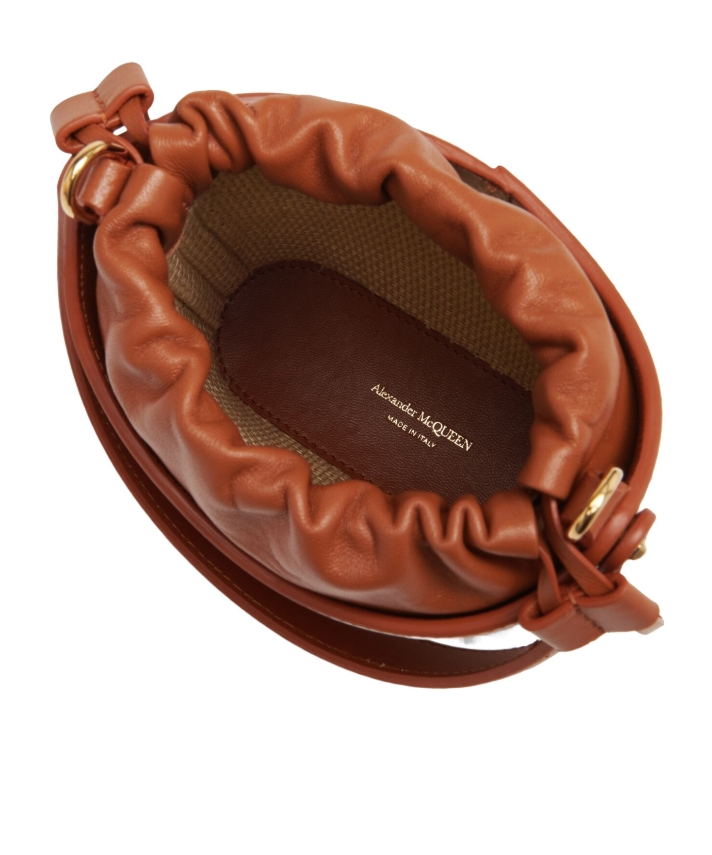 Alexander Mcqueen Women Two-tone Leather And Raffia Mini The Rise Bucket Bag In Brown