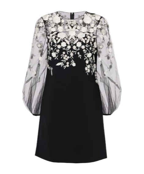 Carolina Herrera Embroidered Puff-sleeve Minidress In Black