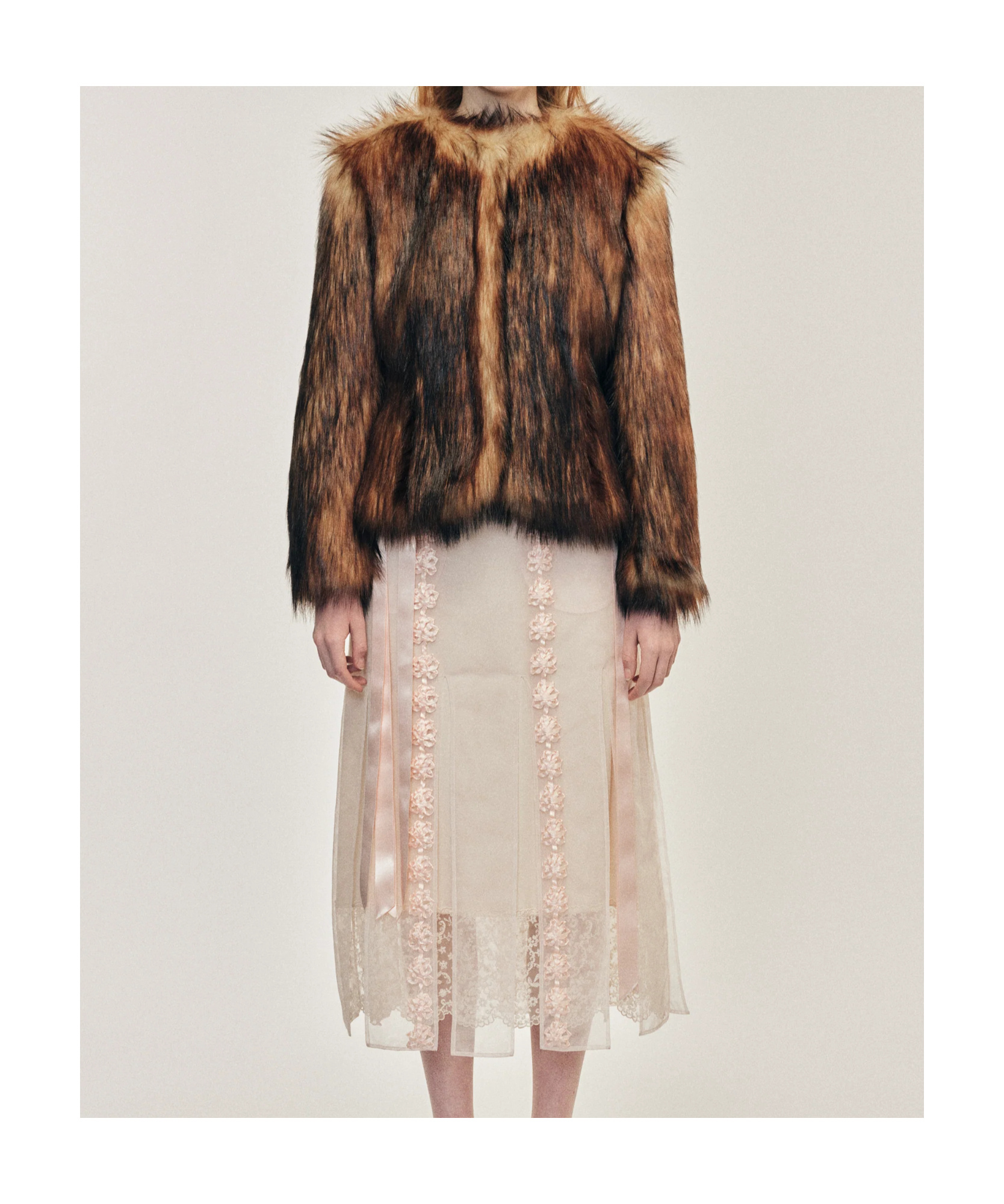 Simone Rocha Sculpted Faux Fur Fray Jacket In Brown