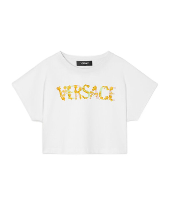 Versace Logo-print Cropped T-shirt In White