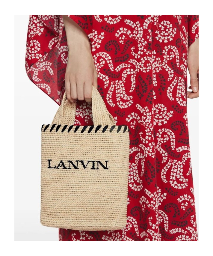 Shop Lanvin Logo-motif Raffia Tote Bag In Nude