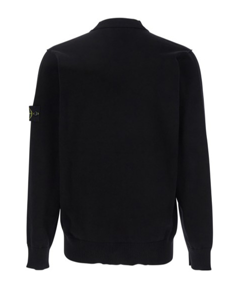 Stone Island Long-sleeved Knitted Cardigan In Black