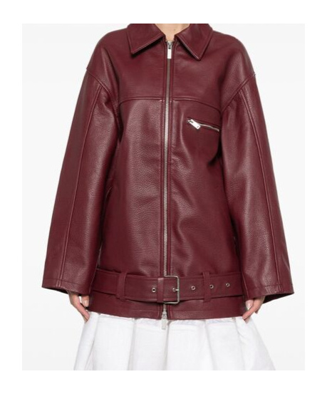 Remain Birger Christensen Leather Biker Jacket In Red