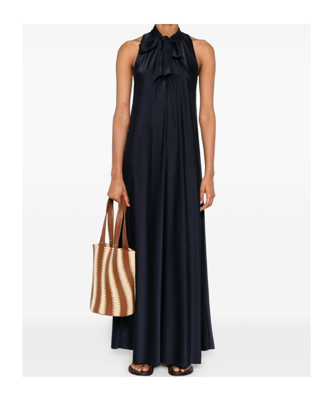 Forte Forte Dark Blue Tie-neck Maxi Dress In Black