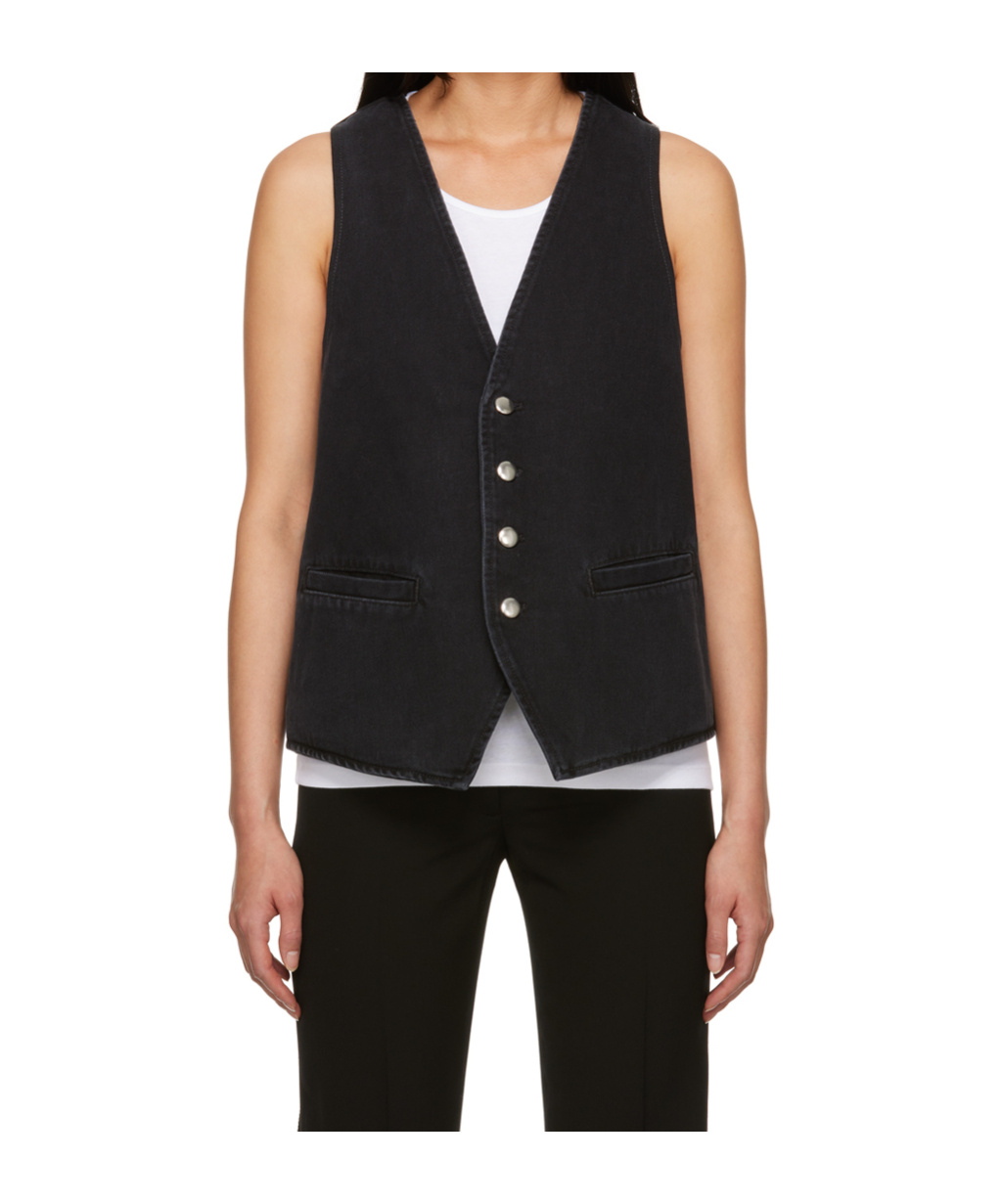 Ann Demeulemeester V-neck Denim Vest In Black