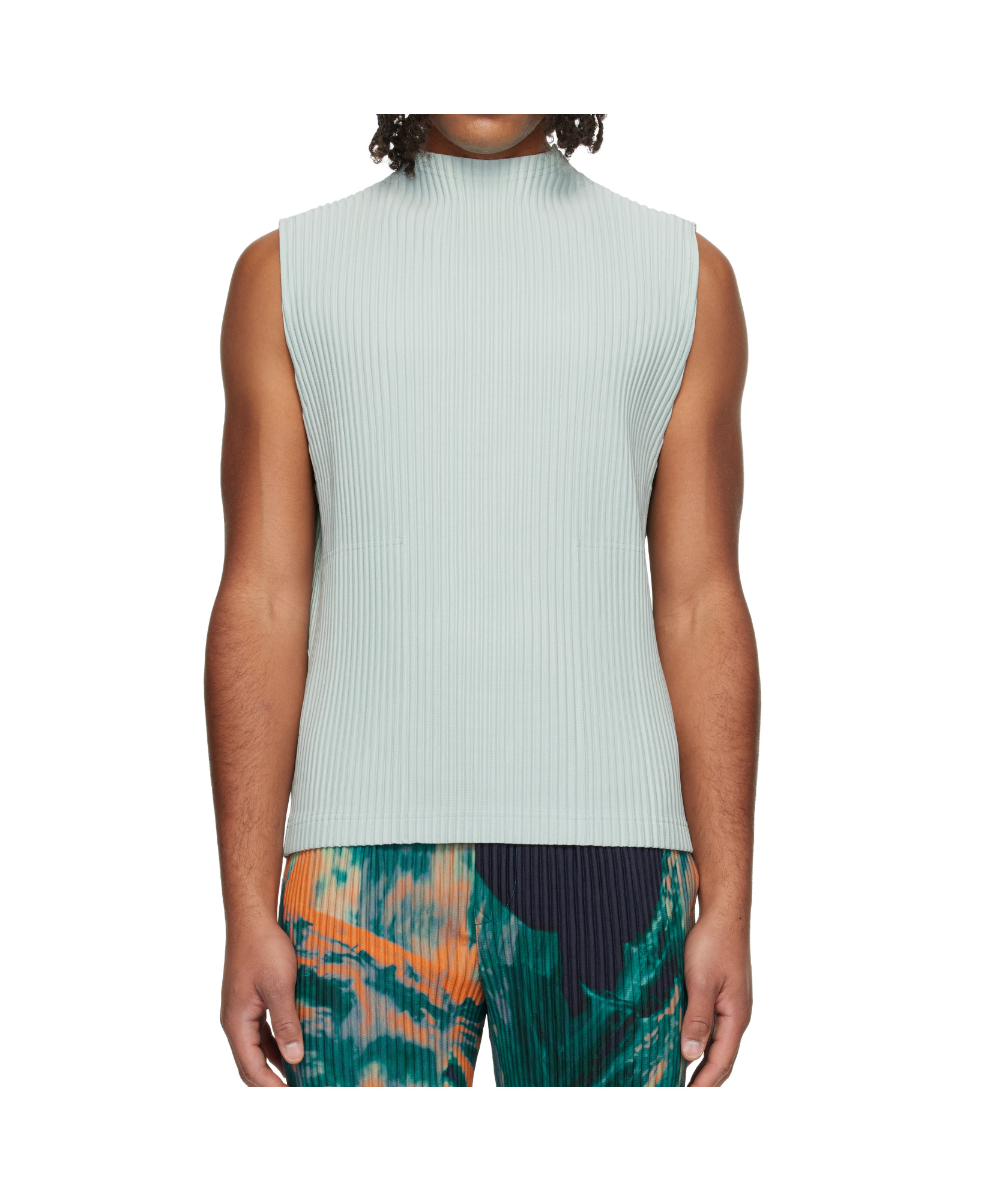 Issey Miyake Pleated Polyester Knitted Vest In Blue