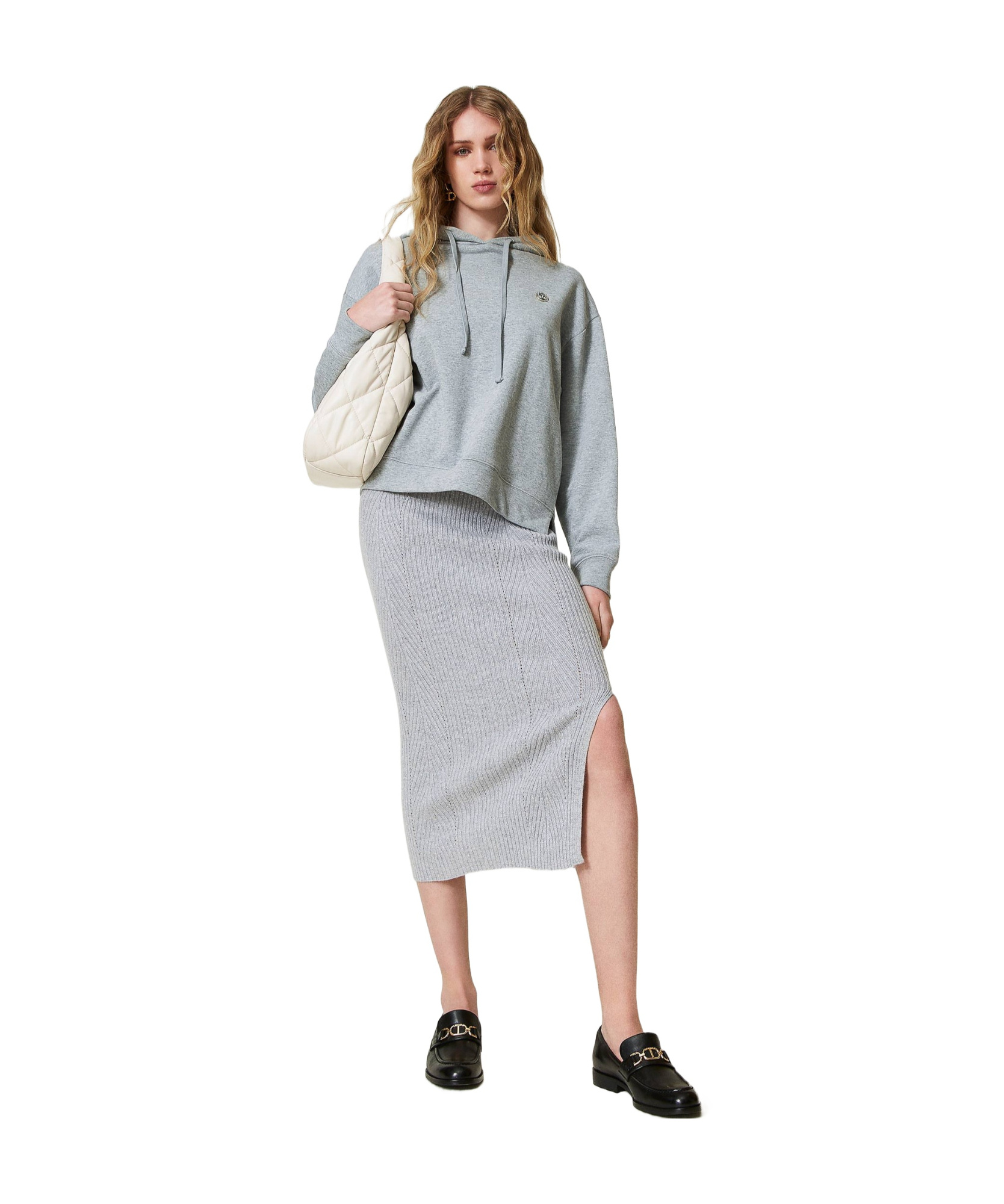 Twinset Lurex Ribbed-knit Skirt In Gray