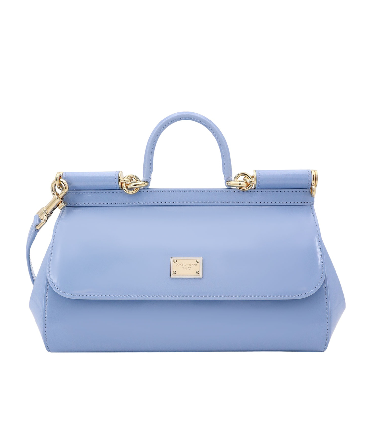 Dolce & Gabbana Light Blue Sicily Patent Small Satchel Bag In Blue