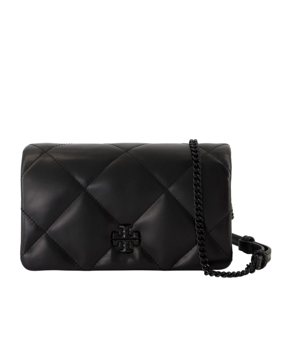 Tory Burch Kira Diamond Quilt Powder Coated Chain Wallet In Black