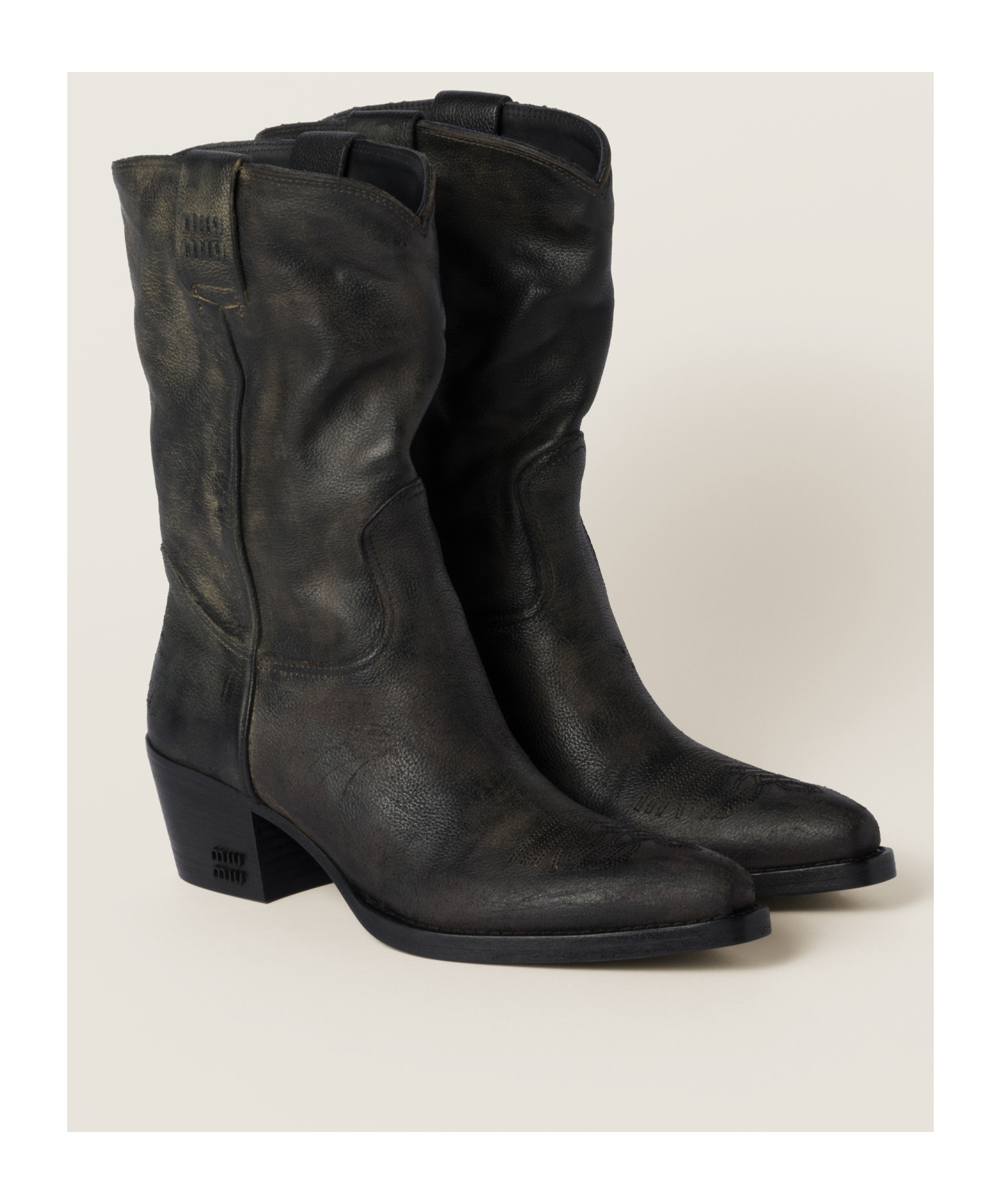 Miu Miu Round-head Short Boots In Black