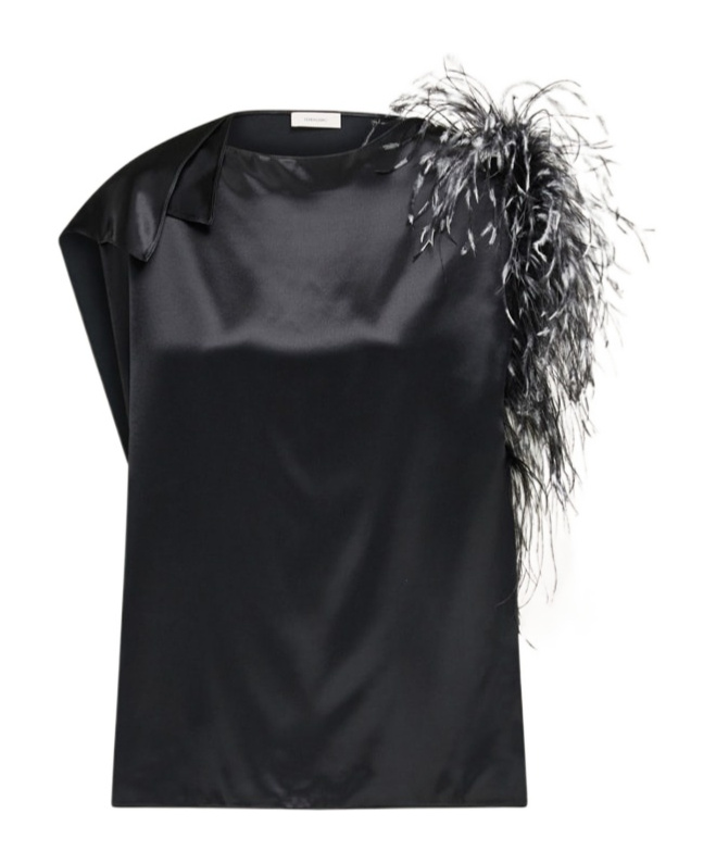 Ferragamo Asymmetrisches Oberteil Mit Federbesatz In Black