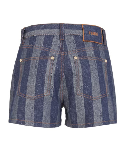 Fendi Pequin Striped Denim Shorts In Gray