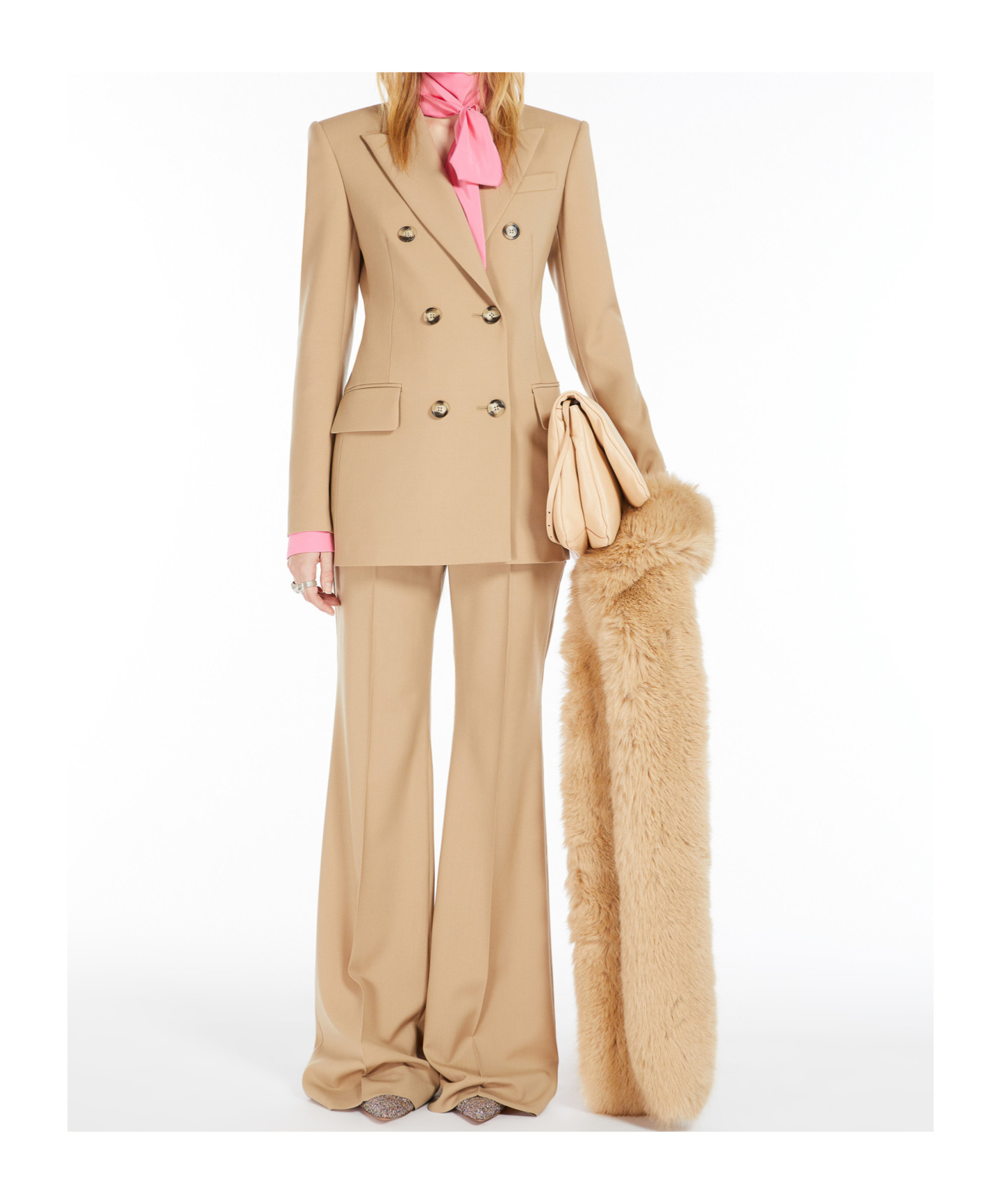 Sportmax Camel-coloured Double-breasted Jacket In Nude