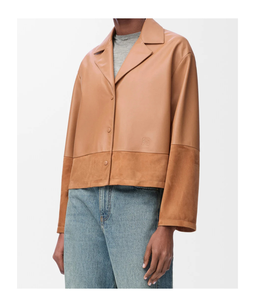 Loewe Leather Suede Shirt Jacket Long Sleeves In Brown