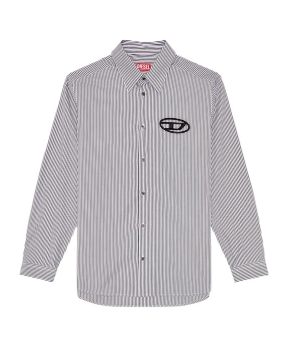 Diesel S-simply-e Striped Cotton Shirt In Gray