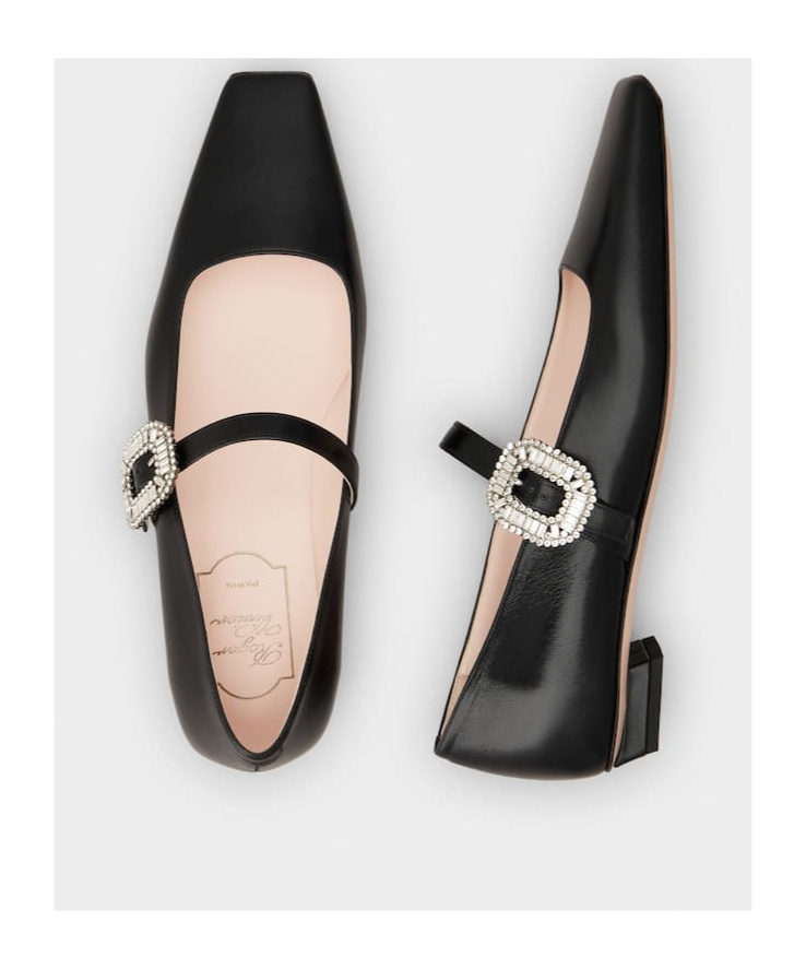 Roger Vivier Crystal Buckle Pointed Toe Strap Shoes