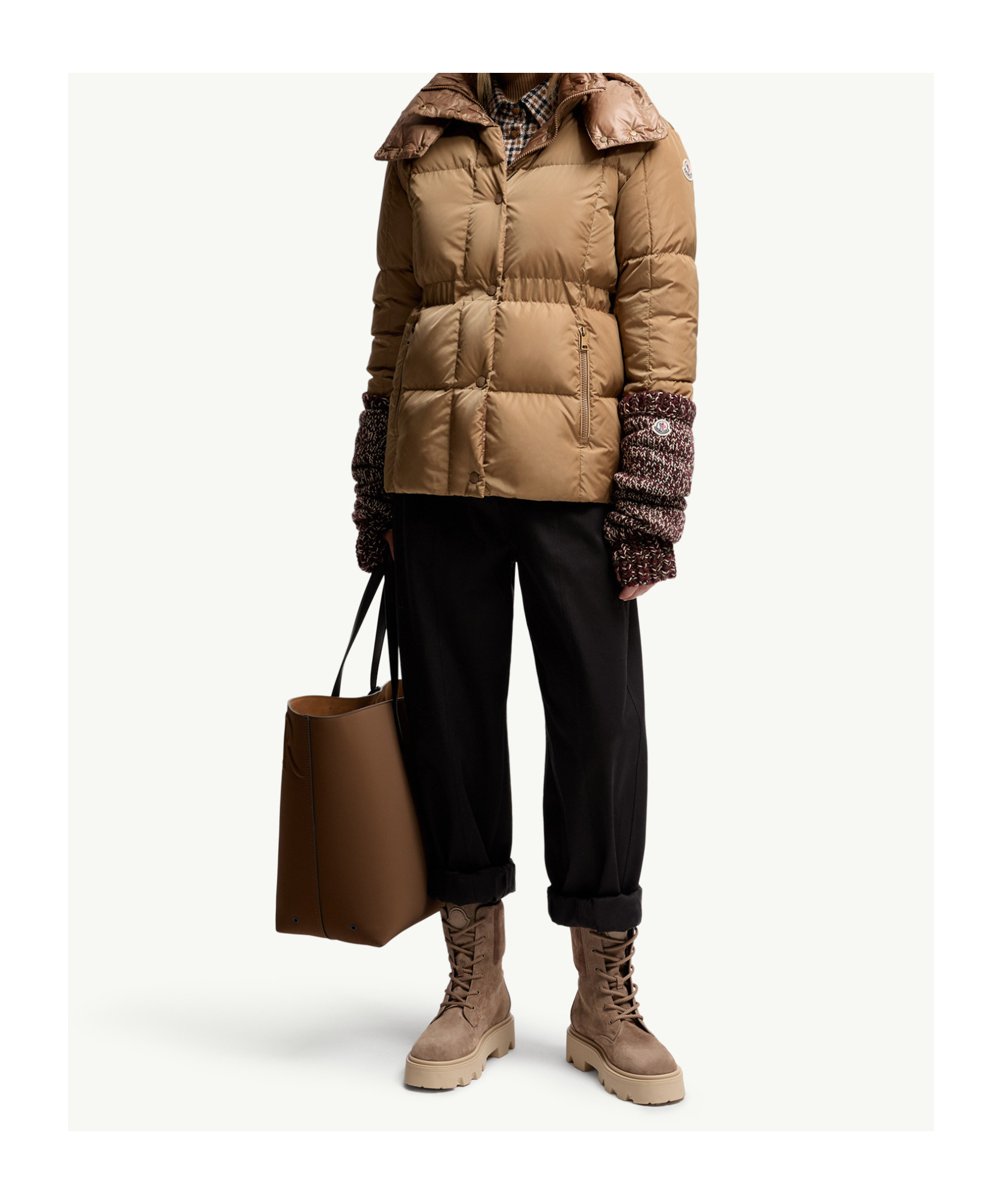 Moncler Long-sleeved Down Jacket In Brown