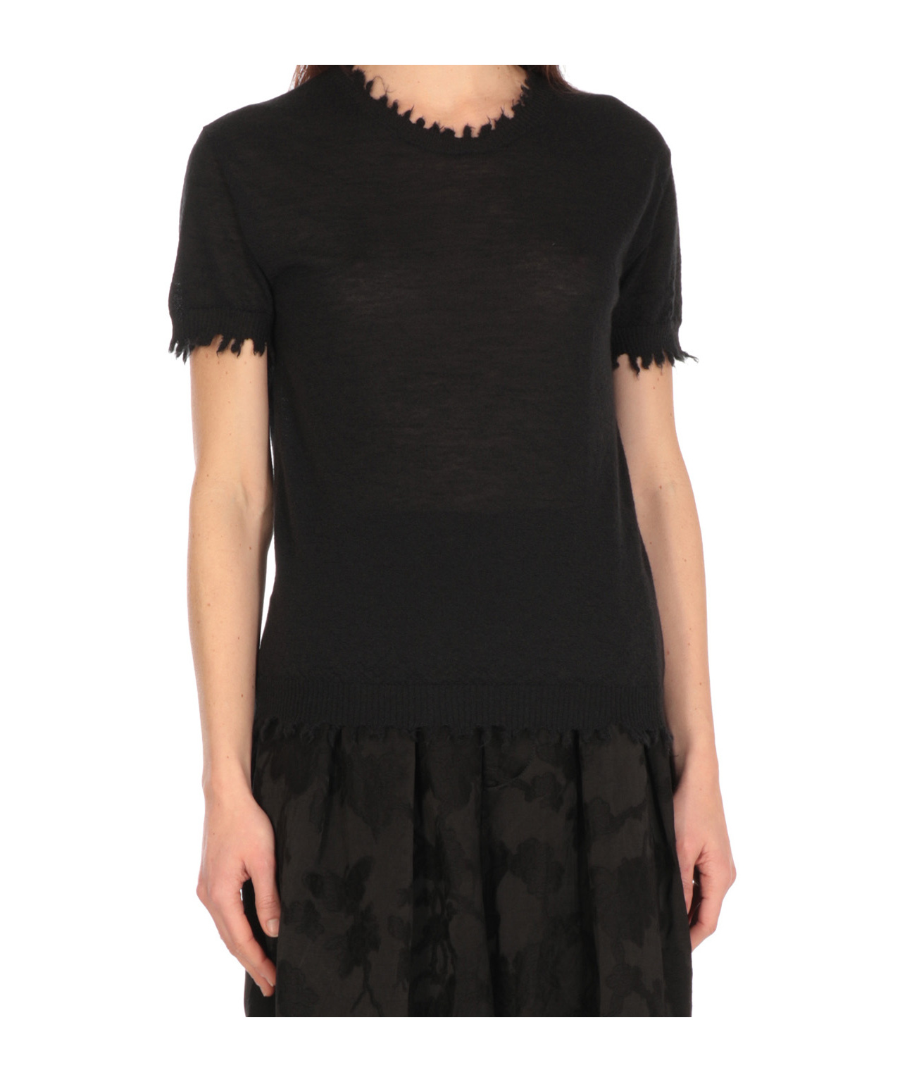 Uma Wang Cashmere Pullover With Ripped Ribbed Trims In Black