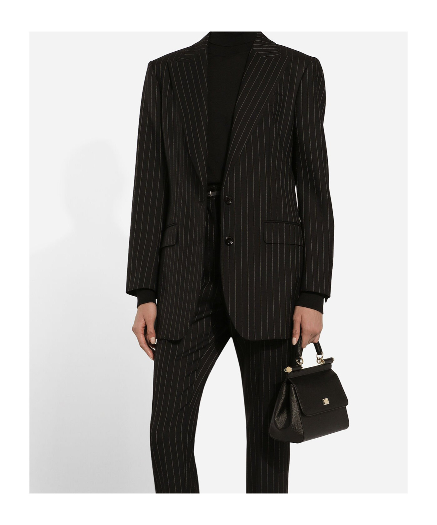 Dolce & Gabbana Vertical Striped Wool Suit With Buttoned Hems In Black