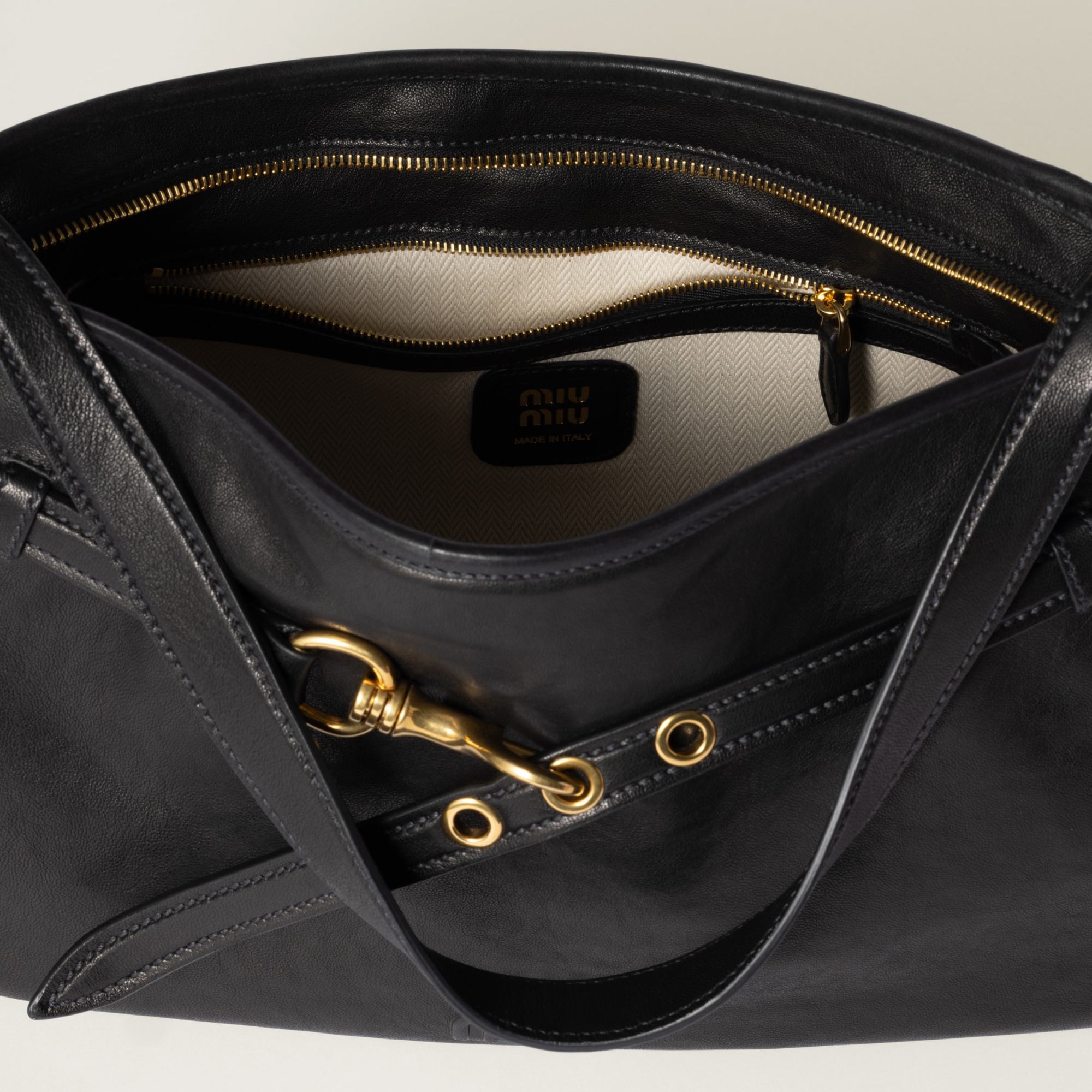 Miu Miu Aventure Leather Shoulder Bag In Black