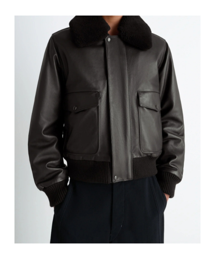 Lemaire Sheepskin-collar Leather Jacket In Brown