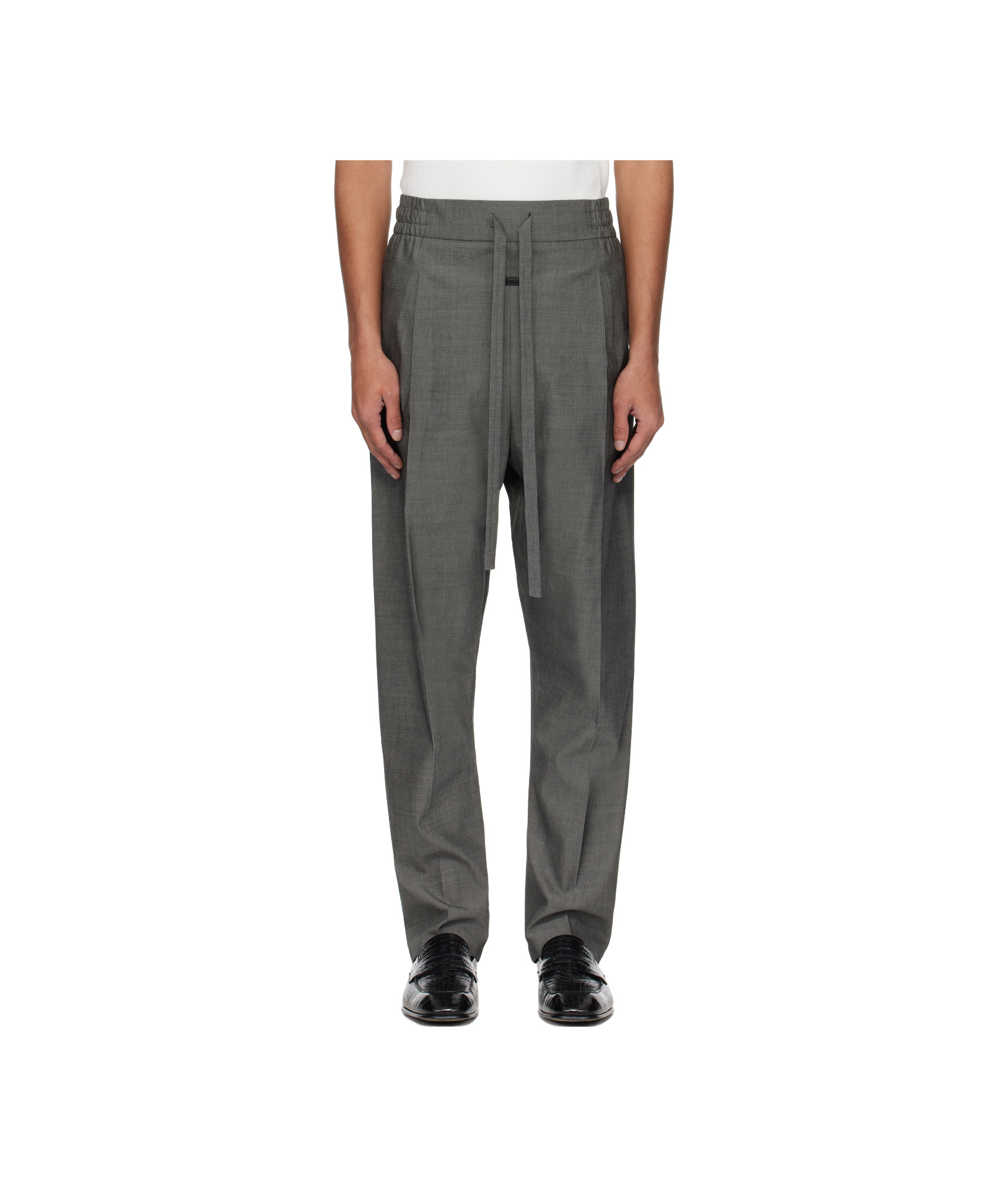 Fear Of God Gray Oxford Drawstring Eternal Trousers In Black