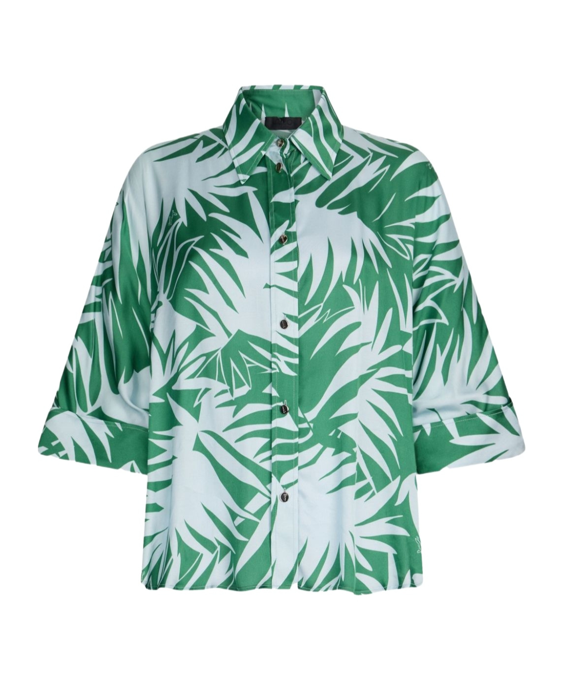 Liu •jo Liu Jo Relaxed-fit Multicolor Shirt With Tropical Palm Print In Green