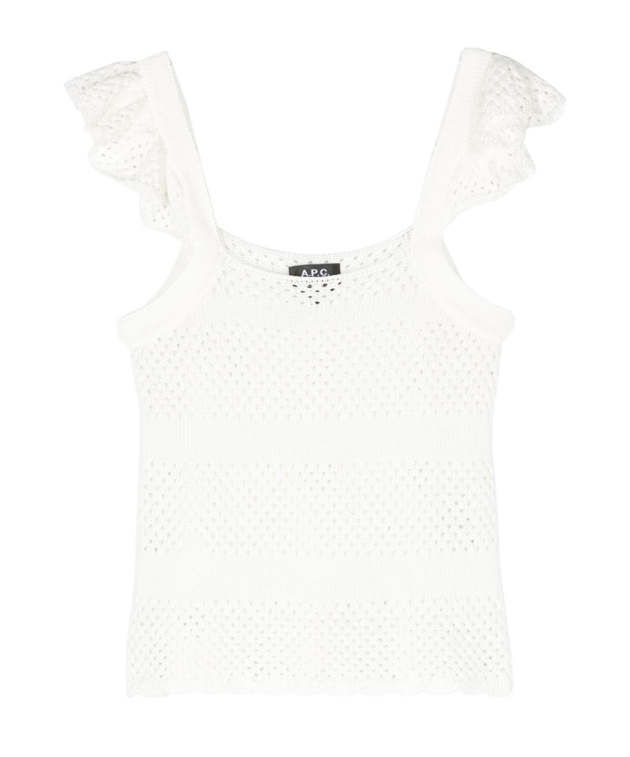 Apc Ruffle-detailed Open-knit Top In White