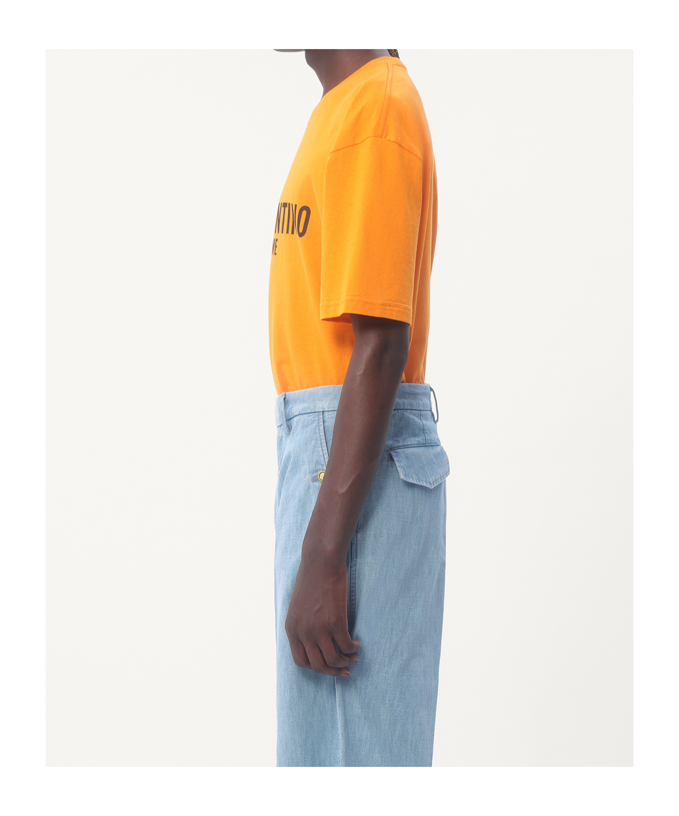 Valentino Cotton T-shirt With Chez Print In Orange
